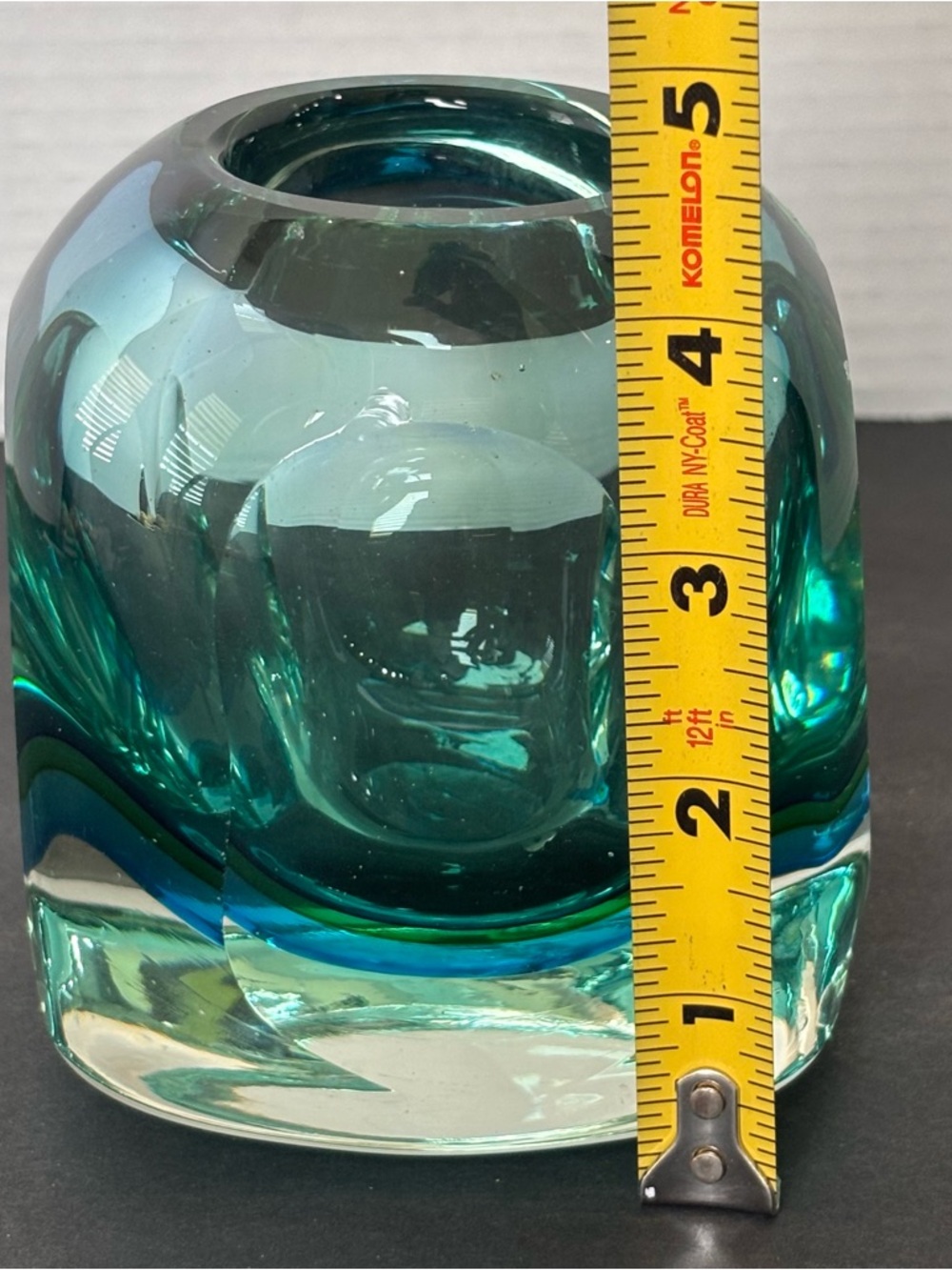 Murano Style Sommerso Art Glass Vase/Candle Teal Blue Heavy Glass Hand Blown4.5” - Picture 12 of 15